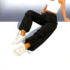 Juniors Black Parachute Drawstring Pants Size M Brand New Never Worn No Tag